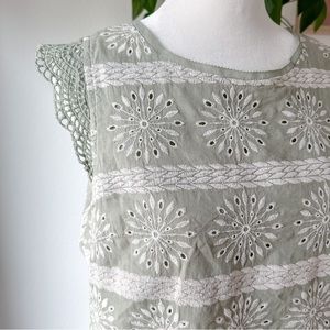 Sage green eyelet babydoll tank top